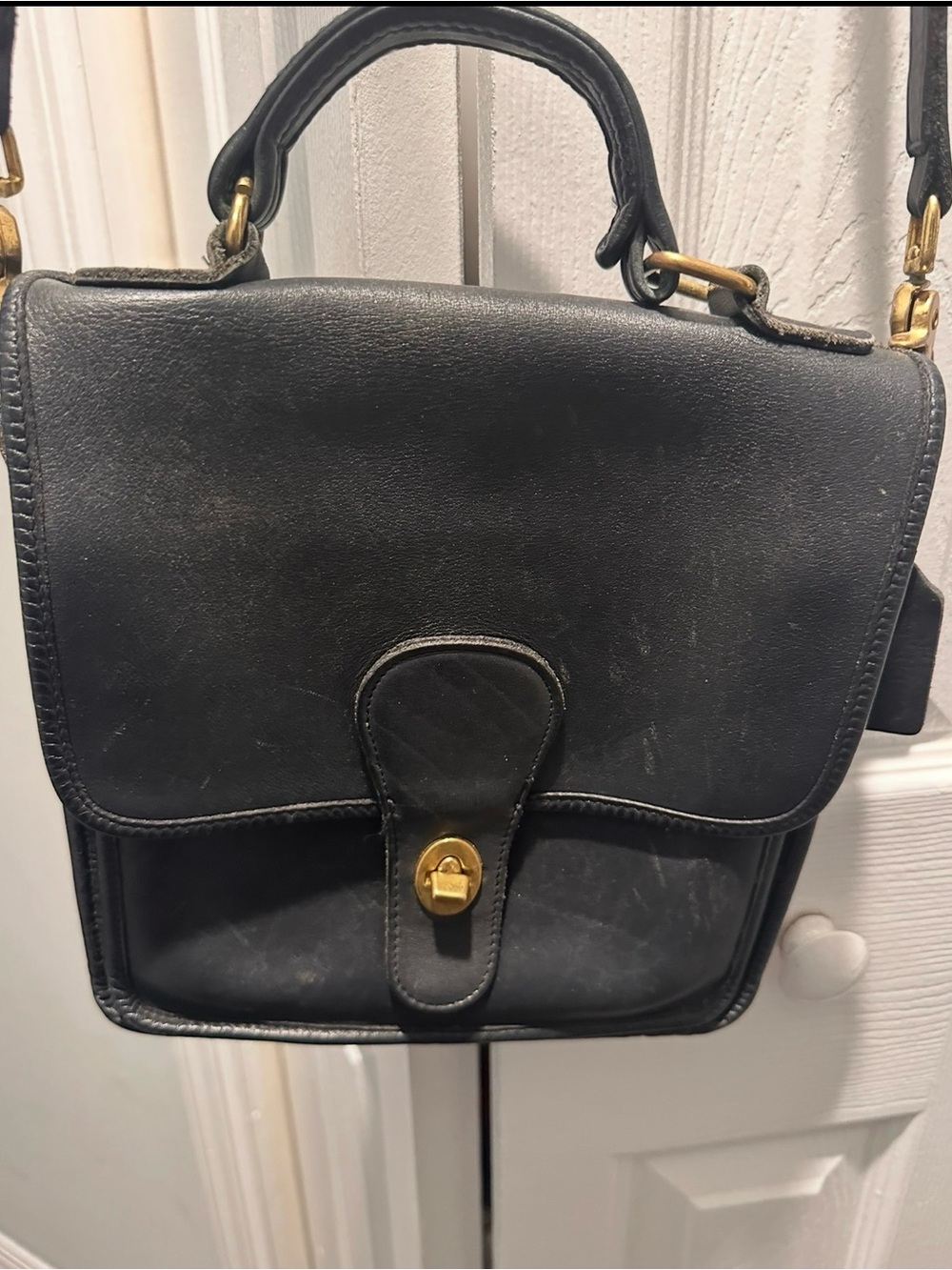 VINTAGE Coach Black Leather Top-Handle Messenger with Gold Hardware